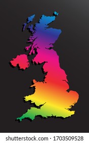 Vector United Kingdom country made lgdt flag map isolated on background. Flat rainbow template travel trip pattern, report, infographic, backdrop. Great Britain silhouette sign concept.