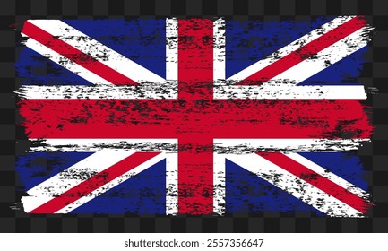 Vector United Kingdom flag in grunge style on transparent background