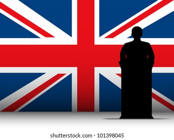 Vector - United Kingdom  Speech Tribune Silhouette with Flag Background