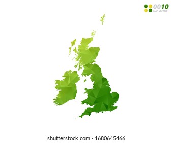 Vector United Kingdom (UK) map green and yellow polygon triangle mosaic with white background. style gradient.