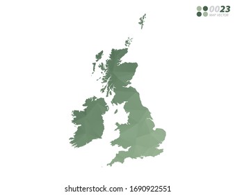 Vector of United Kingdom (UK) map green polygon triangle mosaic with white background. style gradient.