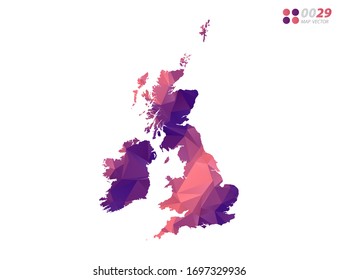 Vector of United Kingdom (UK) map colorful polygon red triangle mosaic with white background. style gradient.