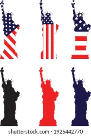 Vector of United state liberty statue. Statue with flag background and colored