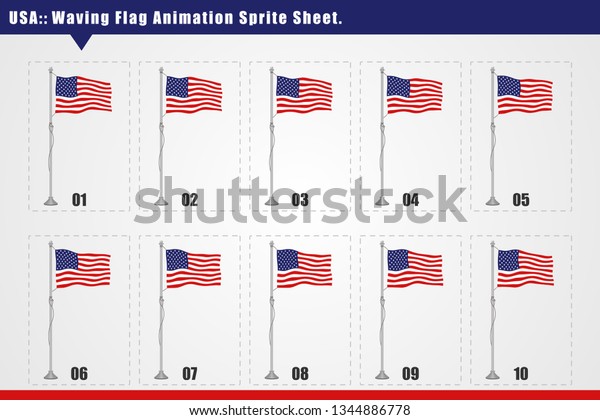 なびく米国のベクター画像国旗のアニメーション シーケンスフレームスプライトシートの図 白い背景になびく滑らかなアニメーションスプライト ベクターアニメーションフレーム のベクター画像素材 ロイヤリティフリー