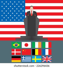 Vector - United States of America Shutdown Closed Speech Tribune Silhouette with Flag Background