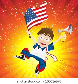Vector - United States of America Sport Fan with Flag and Horn