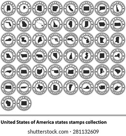 Vector of United States of America states in stamps