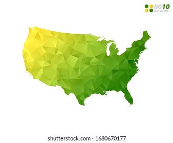 Vector United States of America (USA) map green and yellow polygon triangle mosaic with white background. style gradient.