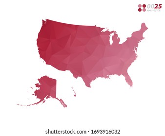 Vector of United States of America (USA) map red polygon triangle mosaic with white background. style gradient.