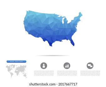 Vector United States of America (USA) map blue polygon triangle mosaic for presentation. Creative concept for infographic.