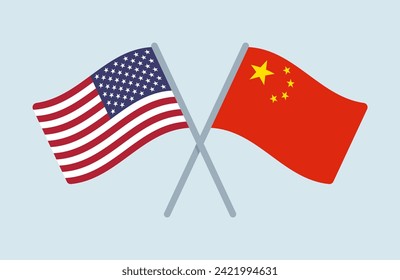 Vector United States and China Flags Illustration