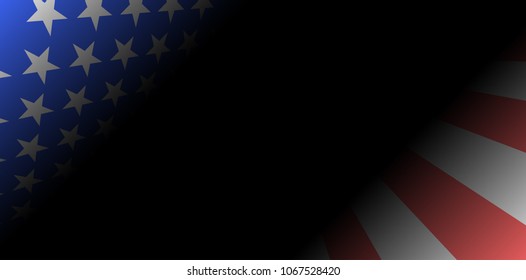 Vector United States flag background. Stars and Stripes abstract fond. Perspective background. Red, blue, black and white colors. USA