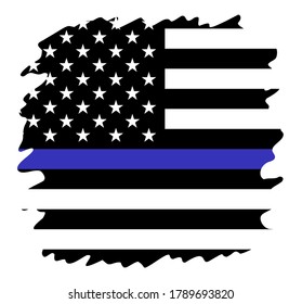 Vector United States flag with blue line to honor police and law. Background, officer.