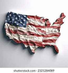 A vector of the United States flag cut in the shape of a map on a white background
