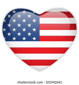 Vector - United States Flag Heart Glossy Button