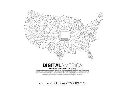 Vector United States map from circuit board dot connect with chip. Concept for America digital network connection.