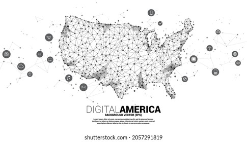 Vector United States map from Polygon dot connect line with digital lifestyle icon. Concept for America digital network connection.