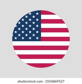 Vector United States National Flag icon. Round flag of United States on Gray Background.