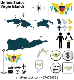 Vector of United States Virgin Islands set with detailed country shape with region borders, flags and icons