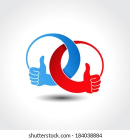 Vector unity icon, rounded best choice symbol, gesture hand