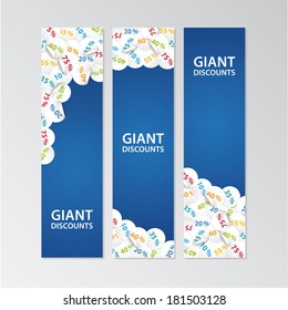 Vector universal banners for your promotion. Composition of sale stickers up to 75 %. Abstract neutral banner with place for your text. Dimensions for web banner.