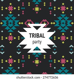 Vector universal card, with tribal, geometric shape, ethnic elements, aztec stile for design party invitation, wedding, birthday, cover