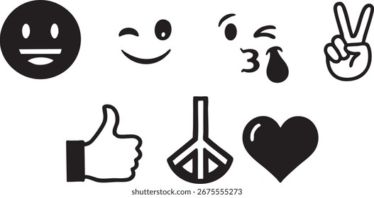 Vector Iconos de comunicación universal: Emoticonos, gestos de mano y símbolos Abstractas