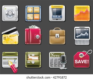 Vector universal square icons. Part 6. Banking (gray background)