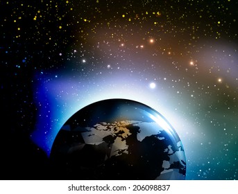 Vector Universe background with Earth for presentation design. Brochure star and space template