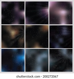 Vector universe backgrounds. Nine abstract colorfully backgrounds for your projects. 