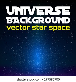 Vector universe. Black space with blue shining universe.