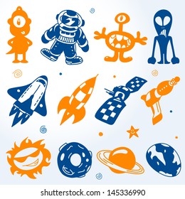 Vector Universe Characters silhouette Set - Graphic elements to embellish your layout. Vector file editable, scalable and easy color change. You can use the background or isolated elements.