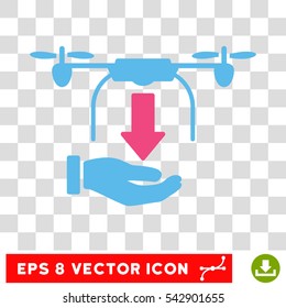 Vector Unload Drone EPS vector pictogram. Illustration style is flat iconic bicolor pink and blue symbol on a transparent background.