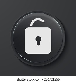 Vector unlock modern black glass circle icon. Eps10