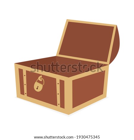 Vector of an unlocked empty wooden treasure box on a white background