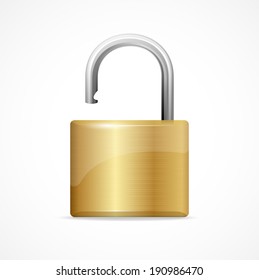 Vector unlocked padlock gold isolated on white