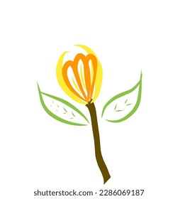 vector unopened yellow flowers with green leaves, brown stalks