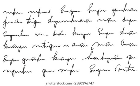 Vector unreadable handwriting. Cursive English text is written with a pen. Vintage grunge bad calligraphy script. hand-written paragraph backdrop	
