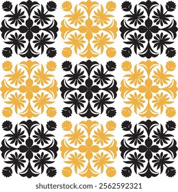 Patrón minimalista amarillo floral inusual del Vector. Ornamento. Floral estilizado en estilo retro.
