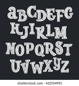 Vector unusual font with texture. Latin type for titles and poser design. Black and white alphabet with letters.