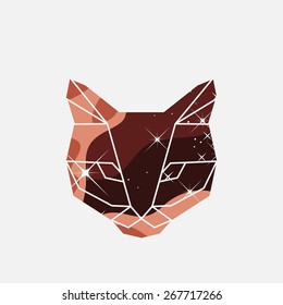 Vector unusual geometric illustration with space cat of triangles  in origami style 