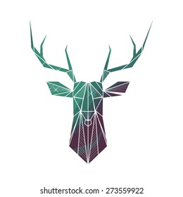 Vector unusual geometric illustration with space deer of triangles in origami style 