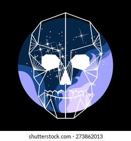 Vector unusual geometric illustration with space 
skull of triangles in origami style