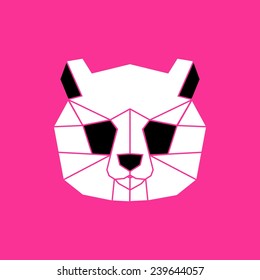 Vector unusual geometric triangles panda in origami style on pink background