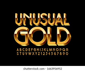 Vector Unusual Gold Alphabet Letters And Numbers. Premium 3D Font