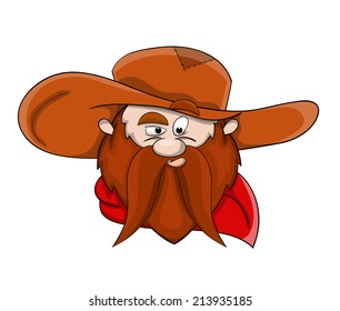 Vector unusual head of cowboy with hat and scarf