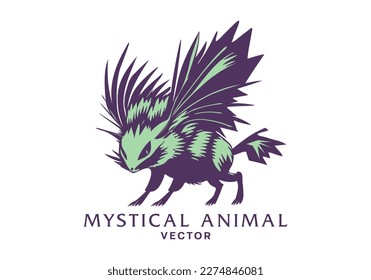 Vector unusual mystical animal. Logo, sticker or emblem. Jerboa with wings. White isolated background.