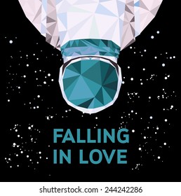 Vector unusual romantic geometric  illustration. Interstellar spaceman of triangle. Falling in love.