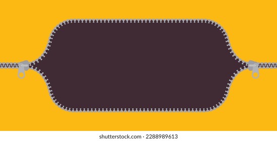 Vector unzipped zipper forming a cell. Template. Yellow background