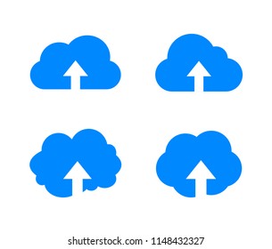 Vector Upload in Cloud Icon, Blue Colored Clouds with Arrows Set Isolated on White Background.